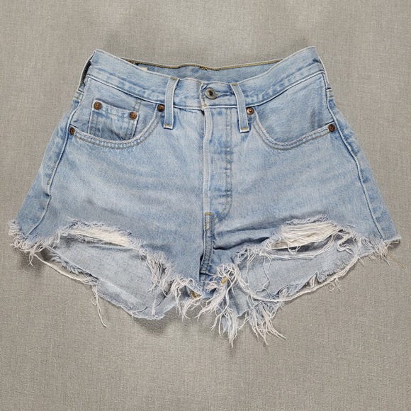 Levi's Pants - Levi's 501 Premium Cut Off Shorts Womens‎ W24 Blue Button Fly Raw Hem Distressed
